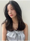 アップバング　アッシュグレー　韓国ヘア　20代30代　ロング