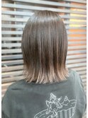 ピンクアッシュこなれミディ美髪外ハネボブ大人切りっぱなしボブ