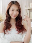 波巻きウェーブチェリーレッドくびれロングa上尾20代30代40代