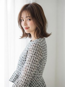 オッジ 西新店(Oggi) 外ハネボブ ミディアムレイヤーカット くすみベージュ 韓国ヘア