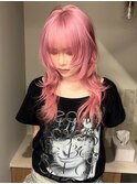 レイヤーウルフカット/ピンクカラー