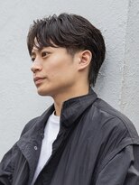 シティ(CITY) フェザーパーマブルーブラックショートセンターパートガイルヘア