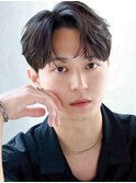 韓国ヘアコンマバング韓国マッシュセンターパートフェザーパーマ