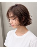 外ハネボブ/くびれボブ/ニュアンスパーマ/モカブラウン
