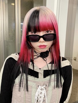 レコ 渋谷(LECO) ハイトーンホワイトシルバーのレッドエンドカラー×ローライト