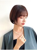 大人ショートボブ前髪ありミニボブ丸みパツっと丸顔K20240806R