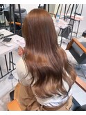 オリーブベージュ前髪レイヤーカットイメチェンこなれミディヘア