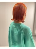 ケアブリーチオレンジベージュ切りっぱなしヘイリーボブ韓国ヘア