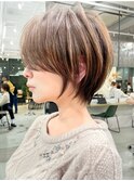 30代40代/小顔カット/くびれショート/オリーブグレージュ/豊中