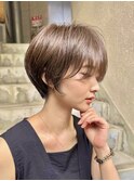 大人可愛い20代30代40代丸みショートボブ/髪質改善/ハイライト