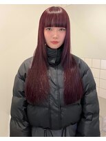 チーカ(chica)&nbsp;秋冬人気No.1＊ブリーチなしボルドーカラー×ワイドバングロング
