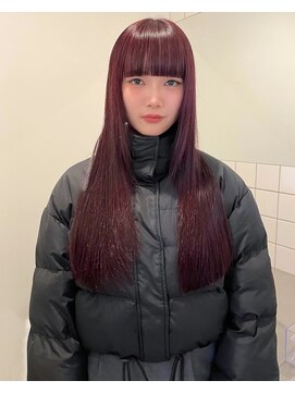 チーカ(chica) 秋冬人気No.1*ブリーチなしボルドーカラー×ワイドバングロング