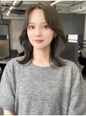オリーブグレージュ ブリーチなしダブルカラー 韓国くびれヘア