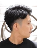 爽やかツーブロックアップバングビジネスショート理容室