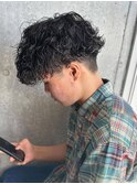 センターパート波巻きパーマニュアンスパーマ