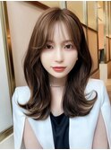 20代30代40代韓国風２WAYバング小顔カールミディアムセミディ