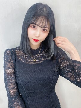 アイティーバイアルバム 八王子店(IT by ALBUM) 色気ガーリーロブ_斜めバンググレージュカラーシルキー_39220