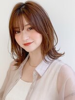 前髪 アンブレラカラー こなれミディ イメチェン ウェーブパーマ