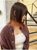ぱっつんボブ 毛先カラー 韓国 髪質改善 仙台