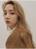 シースルーマッシュハイライトセミロングブリーチなしカラーボブ