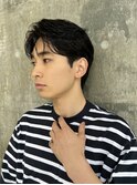 センターパートスパイキーショートフェザーパーマダークアッシュ