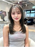 レイヤーカット 韓国 顔周り 大宮 オリーブベージュ