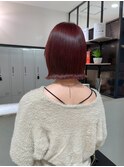 ワインレッド　ピンクカラー　赤　ボブ　外ハネボブ
