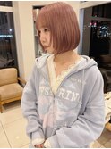ピンクベージュ_ダブルカラー_ケアブリーチ_ボブヘア