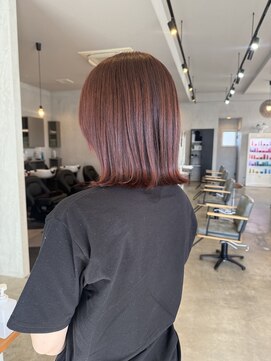 シェル 津山の手店(shel) ◎艶めくラベンダーピンクで大人可愛い小顔レイヤーボブ