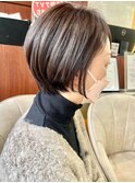 白髪ぼかし★大人ショートヘア ラベージュ ハイライト 40代30代