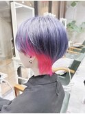ウルフカット/インナーカラーパープルカラー/ホワイトアッシュ