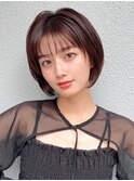 耳かけショートボブ/30代/40代/50代/チェリーブラウン
