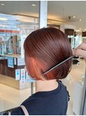 オレンジミニボブインナーカラーブリーチベージュ内巻き