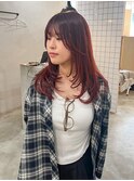 大人可愛いレイヤーカットロングレッド系カラー