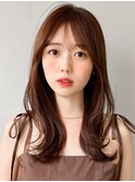 ナチュラルカール小顔カット美髪斜めバングイメチェン艶感