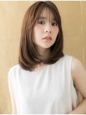 シースルー前髪ダークブラウンミディアムレイヤーX越谷20代30代