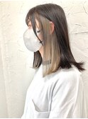 ボブイヤリングカラーミルクティーベージュくびれ外はねロブ原宿