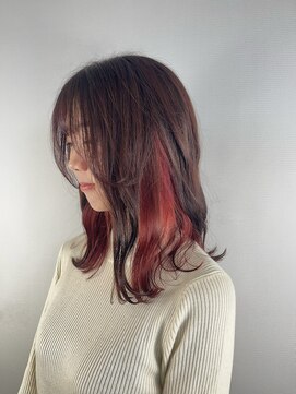 ヘアデザイン アンジェロカフェ(Hair Design Angelo cafe) インナーカラー／チェリーレッド【20代30代40代】