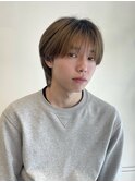 韓国風センターパートシースルーバングメンズ透明感カラー