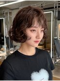 縮毛矯正くびれヘアアプリコットオレンジハイライトカラーボブ