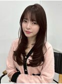 シースルーバング ロングヘア 透け感ブラウン