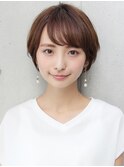 大人かわいい小顔フリンジウェーブココアブラウンショート