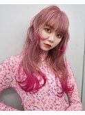 ベビーピンク×ネオンピンクのデザインヘア