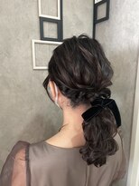 ローポニー ベロアリボン 結婚式ヘア 参列ヘア  デートヘア