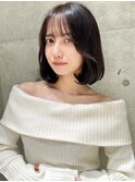 韓国風切りっぱなし小顔ボブ/黒髪地毛風カラー