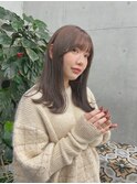 チョコレートベージュケアカラーブリーチなし前髪あり前髪カット