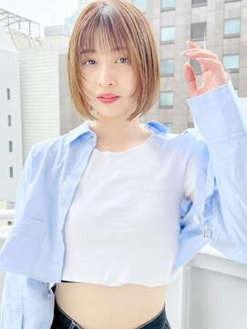 ハローバイシー 仙台(Hello by Sea) 切りっぱなしボブ×ブリーチなしピンクブラウン[仙台]