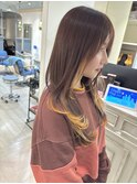 裾カラー抜きっぱなしイエローベージュ顔周りレイヤー赤羽美容室