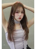 韓国風くびれレイヤーカット×グレージュ×透明感ブラウン川又