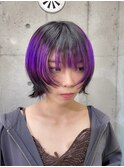 パープルデザインカラー　ウルフカット